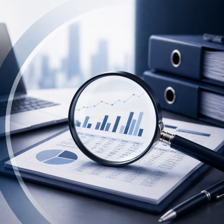 Analisti finanziari che conducono una due diligence contabile su documenti aziendali